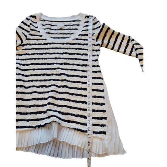 Anthropologie Postage Walkwrite Longsleeve Tee Pleated Inset Navy White  XS - Picture 8 of 11
